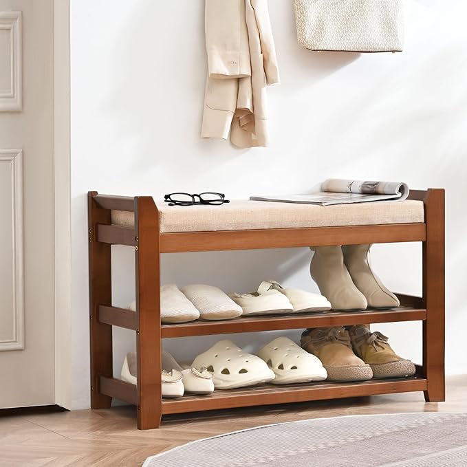 PETKABOO Shoe Rack Bench with Cushion, Shoe Rack for Front Door Entrance, Shoe Bench with Storage for Entryway Hallway Bedroom Living Room