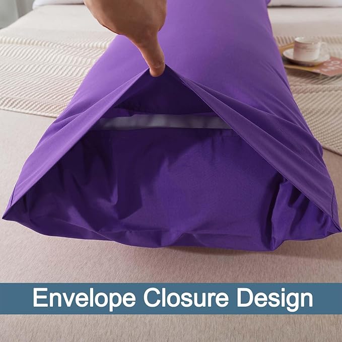 WhatsBedding Body Pillow Cover Cotton Fabric, Long Pillowcase Breathable & Skin-Friendly, Envelope Closure - Purple (20x54 inch)
