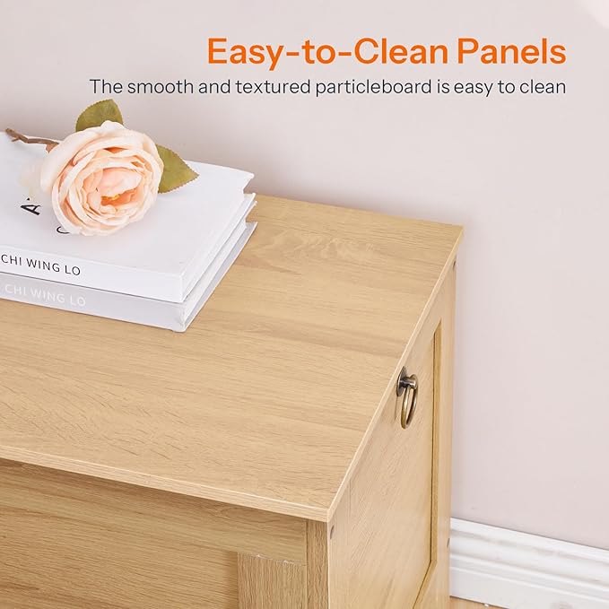 HOOBRO Toy Box, Retro Wooden Look Storage Chest with Safety Hinge, Entryway Storage Bench Supports 220 lb, 29.9 x 15.7 x 18.9 Inches Toy Chest Organizer, Easy Assembly (Natural) NL75CW01G2