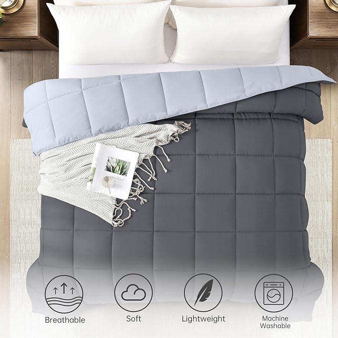 Homelike Moment Twin Comforter Duvet Insert- Grey Down Alternative Bed Comforter Twin Size, Lightweight Bedding Comforters Quilted Soft All Season Reversible Dark Gray/Light Grey