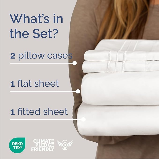 Cal King Size 4 Piece Sheet Set - Comfy Breathable & Cooling Sheets - Hotel Luxury Bed Sheets for Women & Men - Deep Pockets, Easy-Fit, Extra Soft & Wrinkle Free - Antique White Oeko-Tex Bed Sheet Set