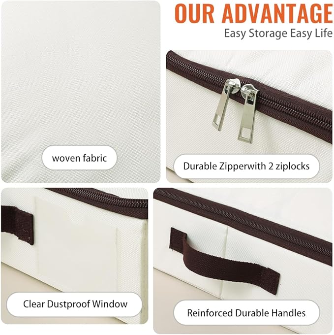Pack of 3, Home Organization and Storage with Sturdy Sidewalls & Bottom, Heavy Duty Storage Bins, Tear-Proof Drag-Resistant, Ideal for Apartment, Dorm, Bedroom, Attic, Stackable (Beige, 29.5x15x4")