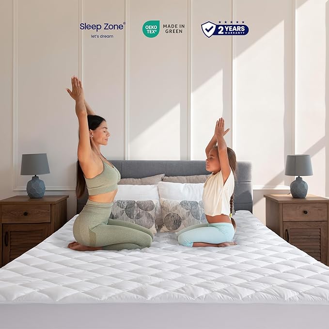 SLEEP ZONE Cozy Mattress Pad Cal King Size, Extra Deep Pocket, Non Slip and Washable Mattress Protector, Dust Proof (White, Cal King, 72x84)