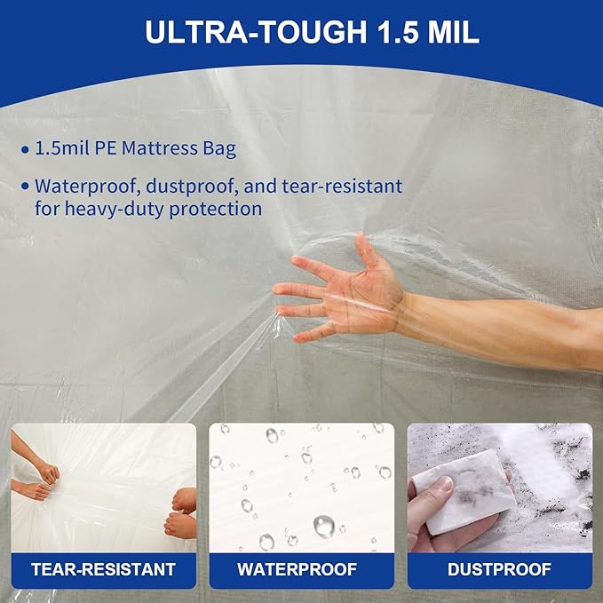TopSoon Mattress Storage Bag Mattress Disposal Bag Full/Twin Size 54-Inch by 87-Inch Clear