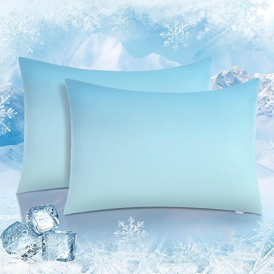 LUXEAR Cooling Pillow Cases, 2 Pack Queen Size Arc-Chill Q-max > 0.5 Gradient Cool Pillowcases for Hair Skin,Silky Cooling Summer Pillow Covers for Hot Sleepers & Night Sweats-Gradient Light Blue