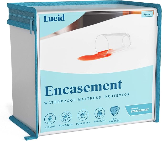 LUCID Zippered Mattress Encasement – Waterproof Full Size Mattress Protector – Fits Mattresses 6 to 18 Inches with Secure Elastic – Shields All 6 Sides – Quiet cover – White