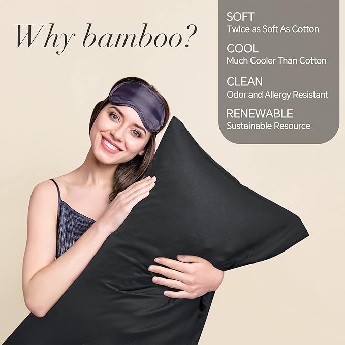 BEDELITE King Size Pillow Cases Set of 2, Rayon Derived from Bamboo, Cooling Pillow Cases for Hot Sleepers & Night Sweats, Breathable and Silky Soft Envelope Pillowcases(Black, 20"x40")