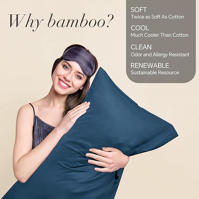 BEDELITE Standard Pillow Cases Set of 2, Rayon Derived from Bamboo, Cooling Pillow Cases for Hot Sleepers & Night Sweats, Breathable Silky Soft Envelope Pillowcases(Navy Blue, 20"x26")