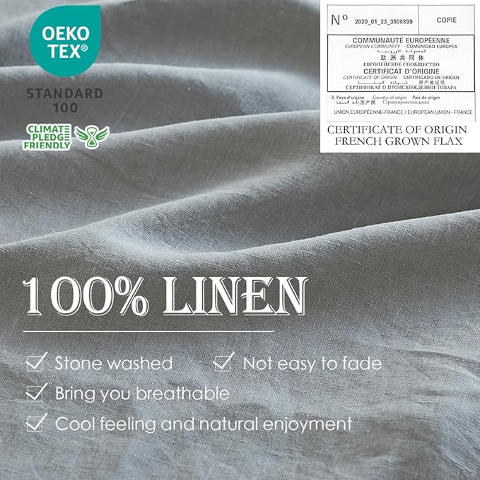Simple&Opulence 100% Linen Duvet Cover Set 3pcs Basic Style Natural French Washed Flax Solid Color Soft Breathable Farmhouse Bedding with Button Closure - Ultimate Grey, Full