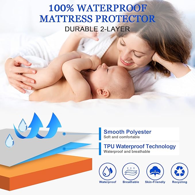 Sufdari Mattress Protector,Waterproof Mattress Cover Queen,18" Deep Pocket Mattress Protector,Fitted Sheet Style with Elastic Rubber Band,Washable and Easy Care-Orange,Queen