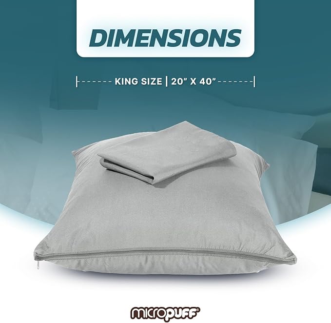 Micropuff Pillow Protectors with Zipper King Size Gray - Premium Brushed Microfiber Pillow Covers, Hypoallergenic Pillowcases with Zipper (2 Pack, King 20x36)