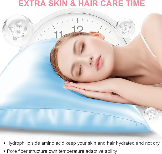 Silk Pillow Cases 2 Pack Queen Size with Hidden Zipper, Mulberry Silk Pillowcase for Hair and Skin, Smooth and Soft Breathable Cooling Silk Satin Pillowcase Set of 2, Gifts for Women，Sky Blue
