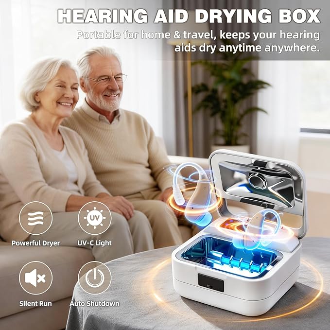 Hearing Aid Dryer Dehumidifier, Automatic Shut-Off Dryer Box Drying Box for Hearing Aids, Portable Fast Drying Dehumidifier for Hearing Aids, Earbuds, AirPods, Amplifiers