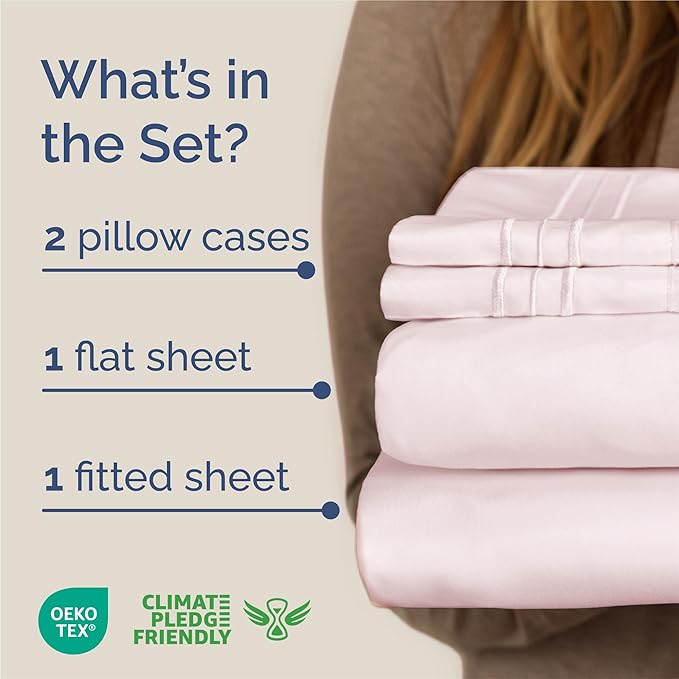 King Size 4 Piece Sheet Set - Comfy Breathable & Cooling Sheets - Hotel Luxury Bed Sheets for Women & Men - Deep Pockets, Easy-Fit, Soft & Wrinkle Free Sheets - Lavender Pink Oeko-Tex Bed Sheet Set