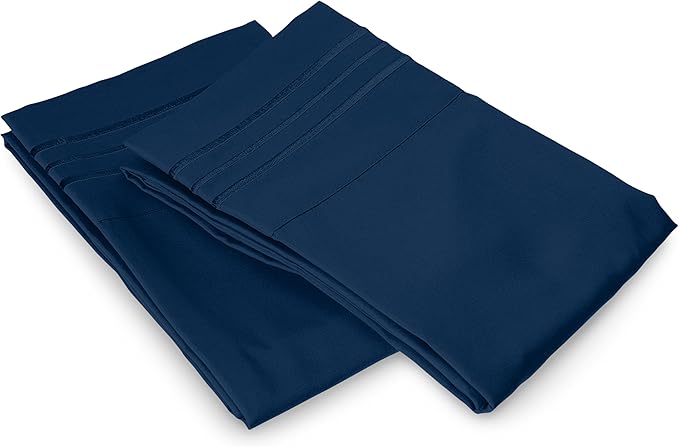 Elegant Comfort Luxury Ultra-Soft 2-Piece Pillowcase Set - 1500 Premium Hotel Quality Microfiber Double Brushed - Wrinkle Resistant, Standard/Queen, Navy Blue