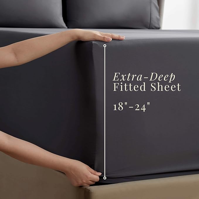 Hearth & Harbor Extra Deep Pocket Sheets - Fits Mattress 18-24 Inches Deep - Extra Deep Pocket Full Size Sets - 6 Piece Full Size - Full - Gray