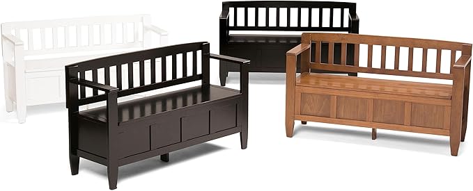 SIMPLIHOME Brooklyn Entryway Storage Bench - 48 inch Wide Solid Wood Hallway Bench in Black, Contemporary Mudroom Bench for Entry or Foyer with Lift-Up Lid and Spacious Hidden Storage