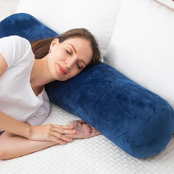 1 MIDDLE ONE Body Pillow, Memory Foam Round Body Pillows for Adults, Firm Long Bolster Pillow for Bed, Cylinder Tube Roll Pillow with Velvet Cover, 47x7.87 Inches, Navy Blue