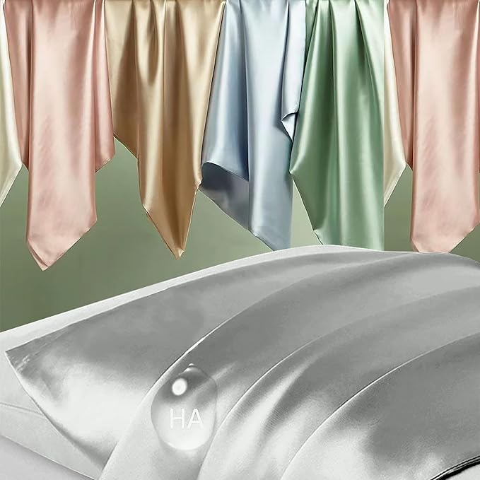 Mulberry Silk Pillow Cases Standard Size, Silk Pillowcase for Hair and Skin, Both Sides Natural Silk Satin Pillowcase for Sleeping Women with Zipper, Gifts for Women Men, Silver Grey