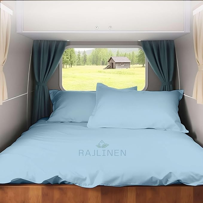 Full RV Camper Sheet Set (54x75) – 100% Egyptian Cotton, Soft & Cooling, 16” Deep Pocket Fitted Sheet, Luxury Hotel Quality Bedding for RVs, Campers & Motorhomes (Light Blue Solid)
