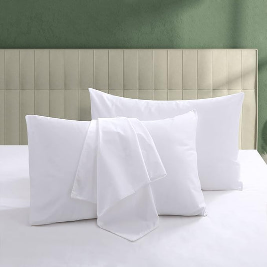 100% Egyptian Cotton Pillow Protectors Set of 4, 600 Thread Count King Size Bed Pillow Cases with Zipper, Sateen Weave Cooling Pillow Cases Quiet and Breathable Easy Care (4PCS, White)