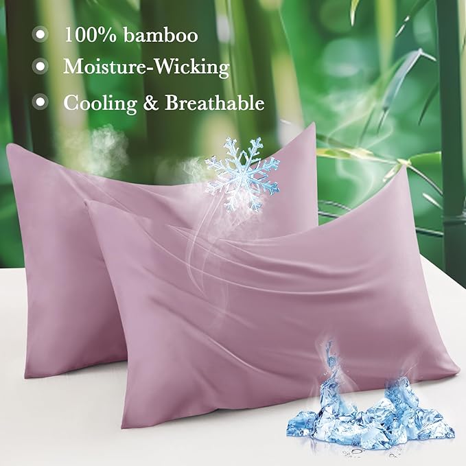 Curved Pillow Case Queen Size, Side Sleeper Pillow Cases Cover Cooling Rayon Derived from Bamboo with Zipper for hot Sleepers Hair and Skin, Breathable Silky Soft Pillowcase 1 Pack 20 * 30 Inches