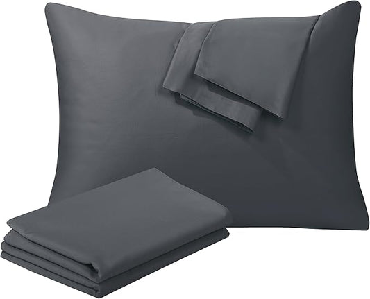 100% Egyptian Cotton King Pillow Protectors Set of 2, 400 Thread Count Sateen Weave Cooling Pillowcase, Easy Care Zippered Style Pillow Covers (Dark Grey, King)