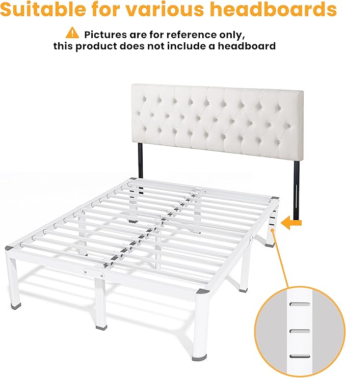 Superay 18 Inch Full Size Metal Bed Frame with Round Corners, Storage Space Under High Bed Frame-Heavy Duty Steel Slats Support, Noise Free - Easy Assembly - No Box Spring Needed,White