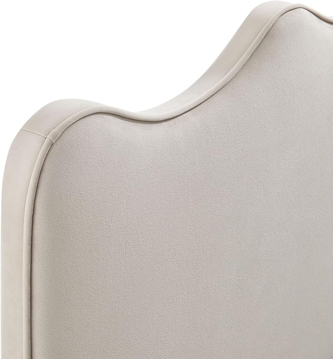 Monday Athena Queen Size Performance Velvet Adjustable Headboard in Almond - with Scalloped Wave Design and Stain-Resistant Velvet Upholstery