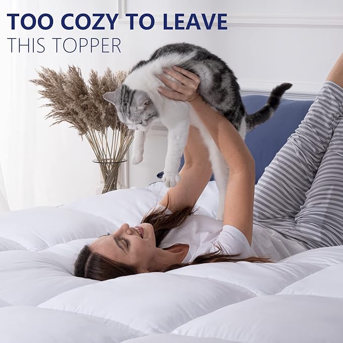 Marine Moon Mattress Topper Full, Cooling Plush Pillow Top Extra Thick Mattress Bed Topper, Fluffy Soft Mattress Pad, Hotel Quality Down Alternative Pillow Topper for Full Size Bed with Deep Pocket