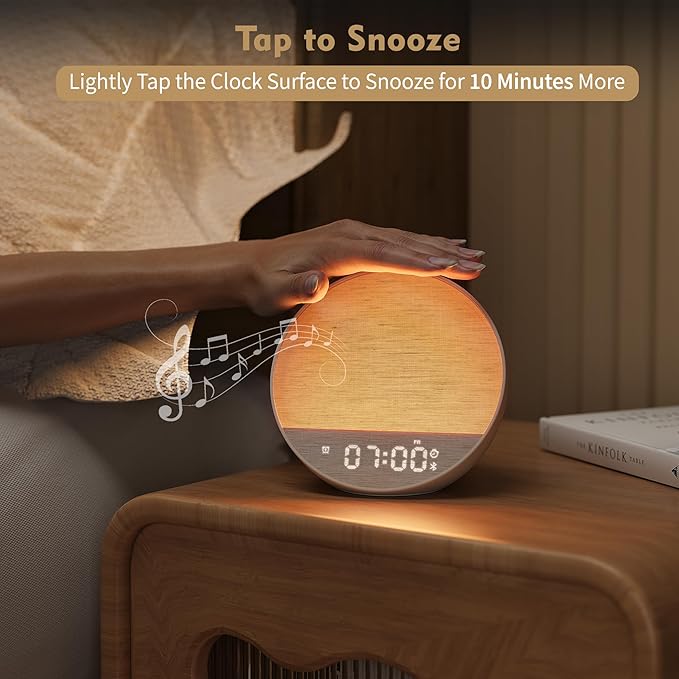 Dynamic Sunrise Alarm Clock with Bluetooth Speaker, Remote Control, Dual Alarms, Tap-to-Snooze, Display Off Mode, 36 Sounds + 15 Lightings, White Noise Sound Machine for Sleeping Adults, Kids [Cream]