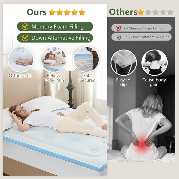 Hansleep California King Mattress Topper Memory Foam, California King Foam Mattress Topper Viscose Derived from Bamboo, Cal King Size Bed Mattress Pad Cover for Back Pain Relief, 72" x 84", White