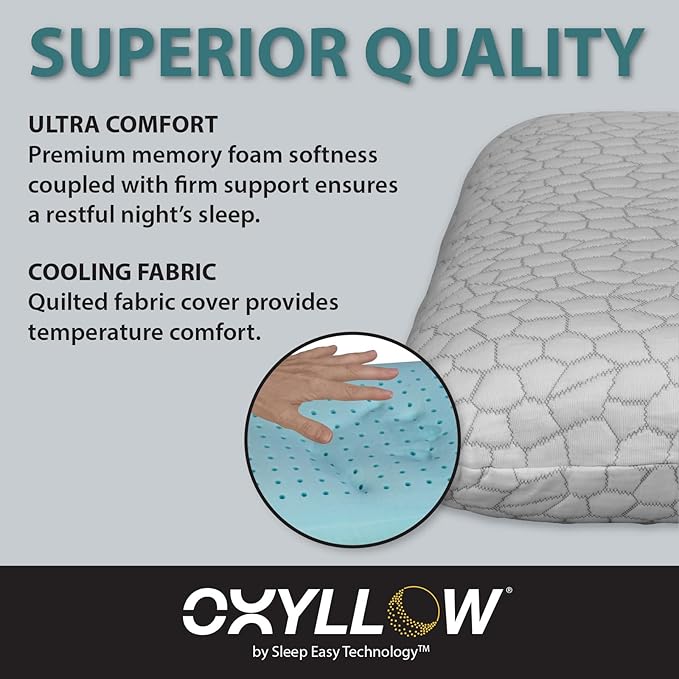 Oxyllow Memory Foam Pillow - Hypoallergenic - Memory Foam - Latex Free - Cooling Pillow - Stomach Sleepers - Standard Pillow Size - Bed Pillow -