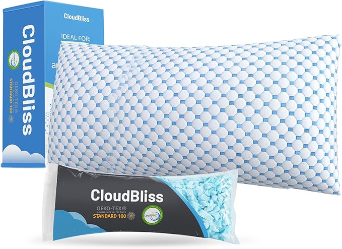 CloudBliss Cooling Bed Pillows for Sleeping, Shredded Memory Foam Pillows with Washable & Breathable Pillowcase, Adjustable Height Pillow for Side, Back and Stomach Sleepers, King Size