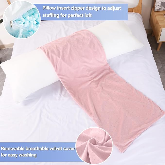 1 MIDDLE ONE Body Pillow, Memory Foam Body Pillows for Adults Sleeping, Long Pillow for Bed, Big Large Firm Full Body Pillow for Side Sleeper, 20x54 Inch, Light Pink