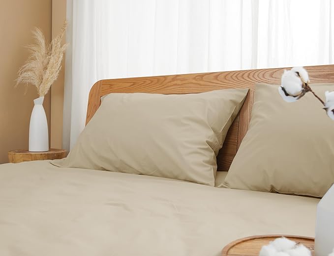 Pillow Cases, Standard Queen Size Cotton Percale Weave Pillowcases, Pre-Shrunk Breathable and Hypoallergenic Pillowcases, Set of 2 (2 Piece Standard/Queen 20 Inch x 30 Inch, Light Brown)