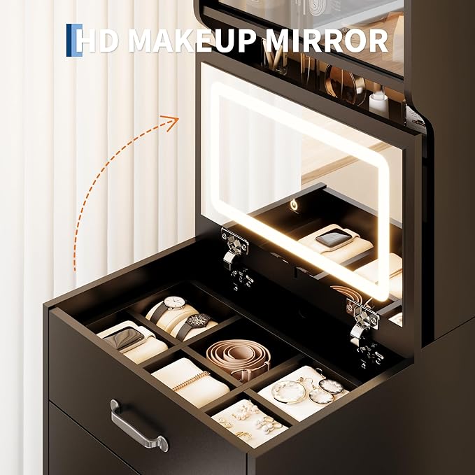 GarveeLife Compact Vanity, Make Up Vanity Desk with Mirror and Lights, White Vanity Table Set with Charger Station,Girls Small Vanity and Storage Chair