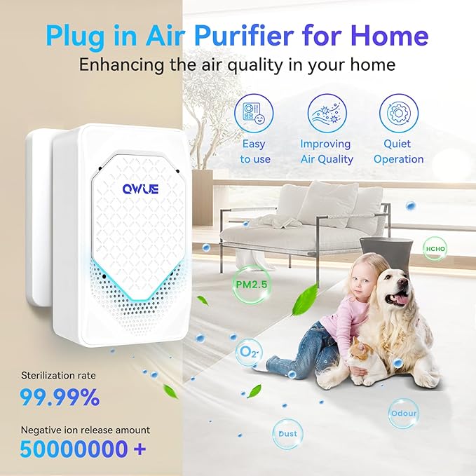 4Pack Plug in Air Ionizer, Negative Ion Air Purifier Plug In, Mini Filterless Air Freshener Quiet Air Cleaner Portable Air Purifiers Odors Smoke for Home Office, Bedroom