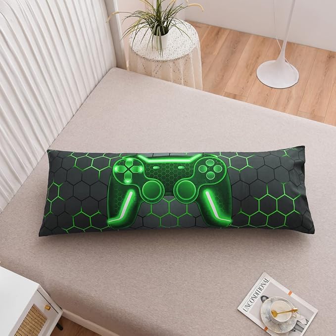 NTBED Gaming Body Pillow Cover Gamer Microfiber Pillowcase with Envelope Closure for Kids Boys Adults,(20"x54",Green)