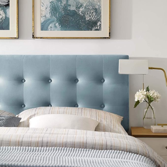 Modway Emily Queen Biscuit Tufted Performance Velvet Headboard, Light Blue