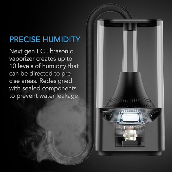AC Infinity CLOUDFORGE T3, Plant Humidifier 4.5L with VPD Humidity Controls, 10-Level Precision Vaporizer, Extendable Targeting Hose and No-Leak Seal for Grow Tents (Pack of 2)