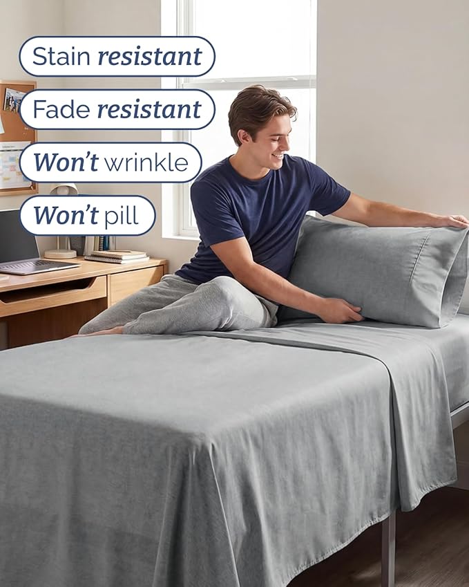Twin XL 4 Piece Sheet Set - Comfy, Breathable & Cooling - Soft Hotel Luxury Bedding for Women, Men, Kids, Teens & Children - 1 Flat & 1 Fitted Sheet & 2 Pillowcases w/ Deep Pockets - Heathered Grey