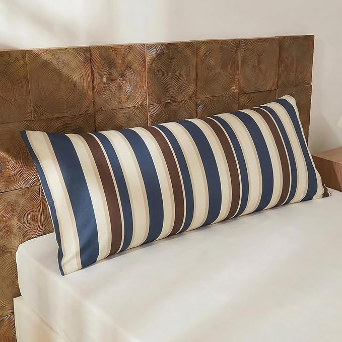 Merryword Body Pillowcases, 100% Cotton Body Pillow Cover, Blue Striped Pillowcases, Luxury Linen Like Pillowcase, Soft Breathable Cabana Stripes Pillow Cover