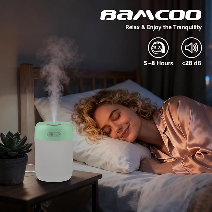 Portable Small Humidifier, 650ml Colorful Mini Humidifier for Bedroom, Office Desktop, Baby Room, Plants, Cool Mist Humidifiers(Green)