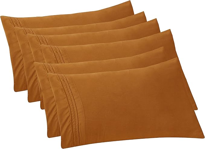 Elegant Comfort 6-PACK Solid Pillowcases 1500 Premium Hotel Quality Microfiber - Smooth Weave, Wrinkle and Stain Resistant, Easy Slip-On, 6-Piece Set, King Pillowcase, Bronze