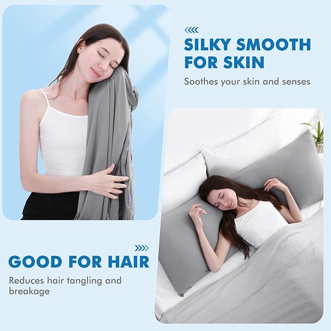 Avolare Cooling Body Pillow Cases 1 Pack,Arc-Chill 3.0 Cooling Body Pillow Cover for Hot Sleepers with Zipper(Q-Max>0.5), Soft Silky 20" x 54" Summer Long Pillow Cases for Hair and Skin- Grey