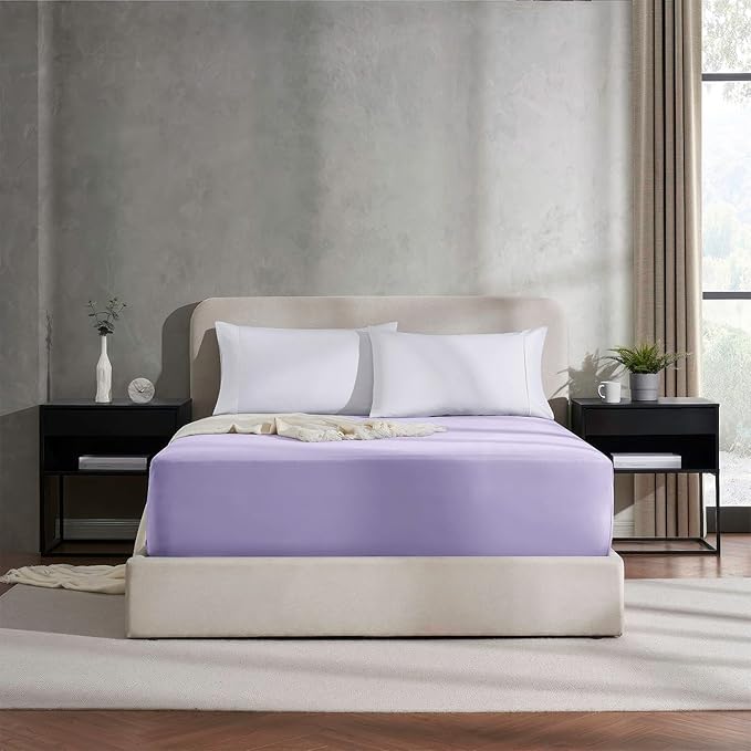 Nestl Lavender Extra Deep Pocket King Fitted Sheet Only, Hotel Luxury King Size Fitted Sheets Easily Fits 18 to 24 Inch Mattress, Super Soft, Wrinkle-Free, and Breathable Sheets with Corner Straps