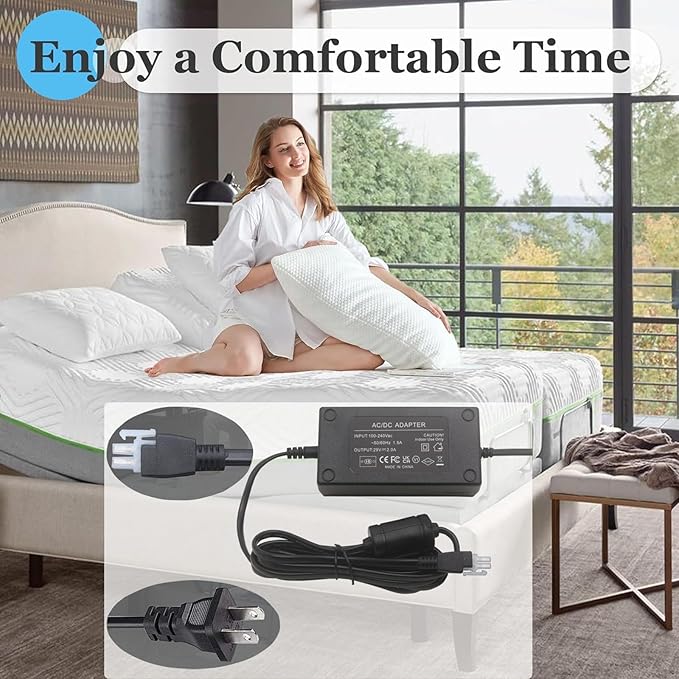 Adjustable Bed Base Power Supply Replacement Power Cord Kit, for L300 Adjustable Bed,Ergo,Extend,Sealy Ease and Serta New Generation Electric Bed,Adjustable Bed Power Adapter Kit Replacement Parts
