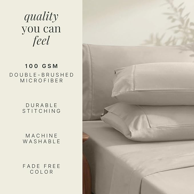 Hearth & Harbor Bed Sheets, Luxury Soft 6 Piece Bed Sheet Set Extra Deep Pocket Fitted Sheets Fits Mattress up to 21", Double Brushed Bedding Sheets & Pillowcases, Twin, Natrual Linen