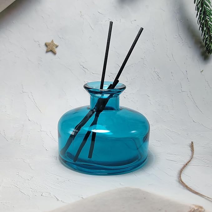 200 ml/6.7 oz Empty Glass Diffuser Bottles Refillable Aromatherapy Jar Container DIY Replacement Diffuser Accessories Essential Oils Crafts Decor (Blue)